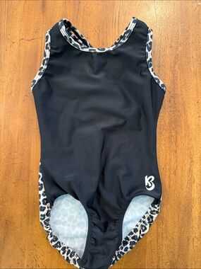Black Kids One-Piece Swimsuit with Blue Leopard Trim